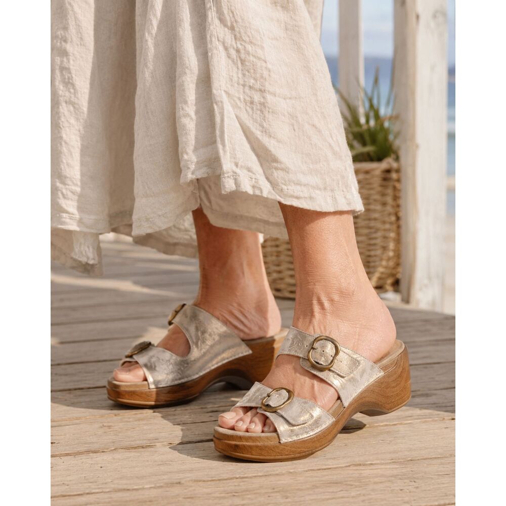 Dansko Sophie Gold Metallic Leather Double Strap Sandal 42 US 11 Boho Coastal
